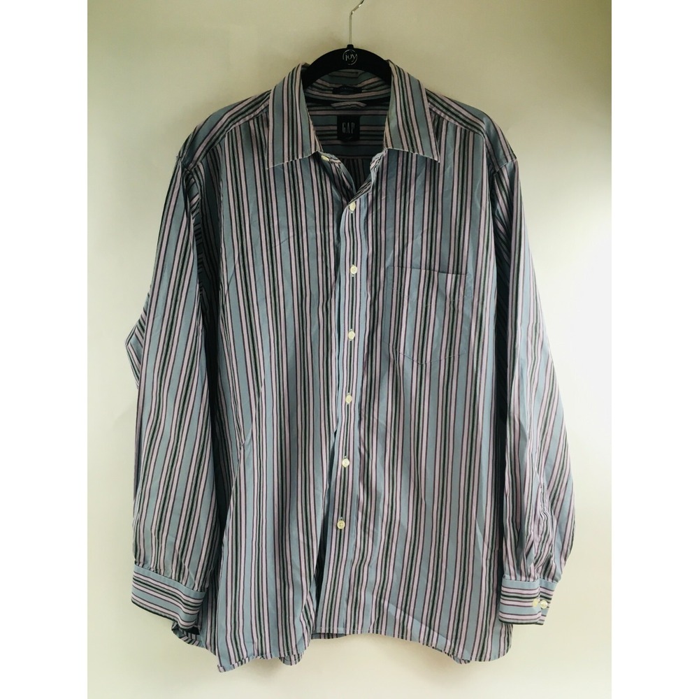 Gap Shirt Men's Size Large 16-16.5 Pink Gray Striped Button Up Long Sleeve